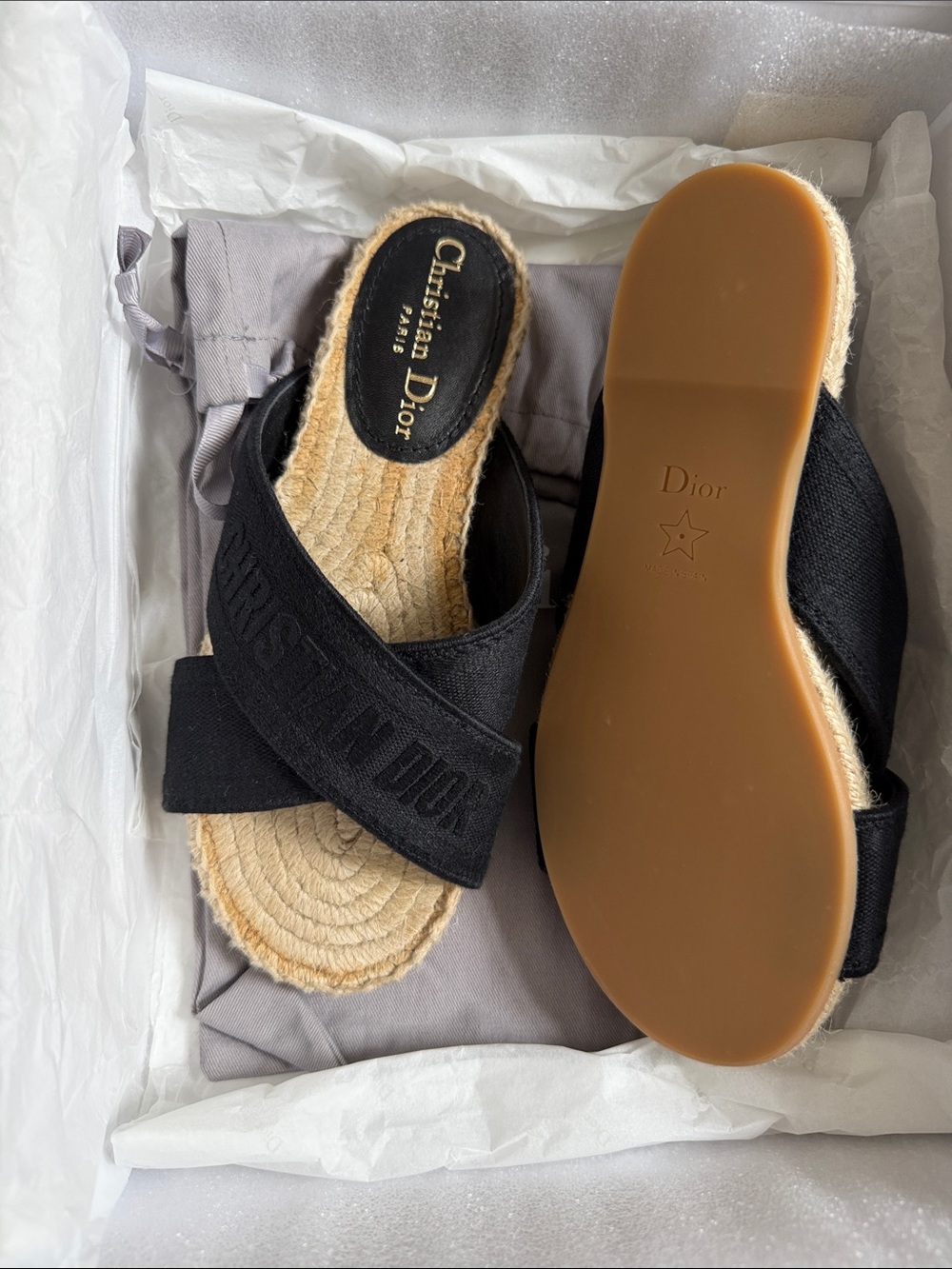 Dior Black Cross-Band Espadrille Slides